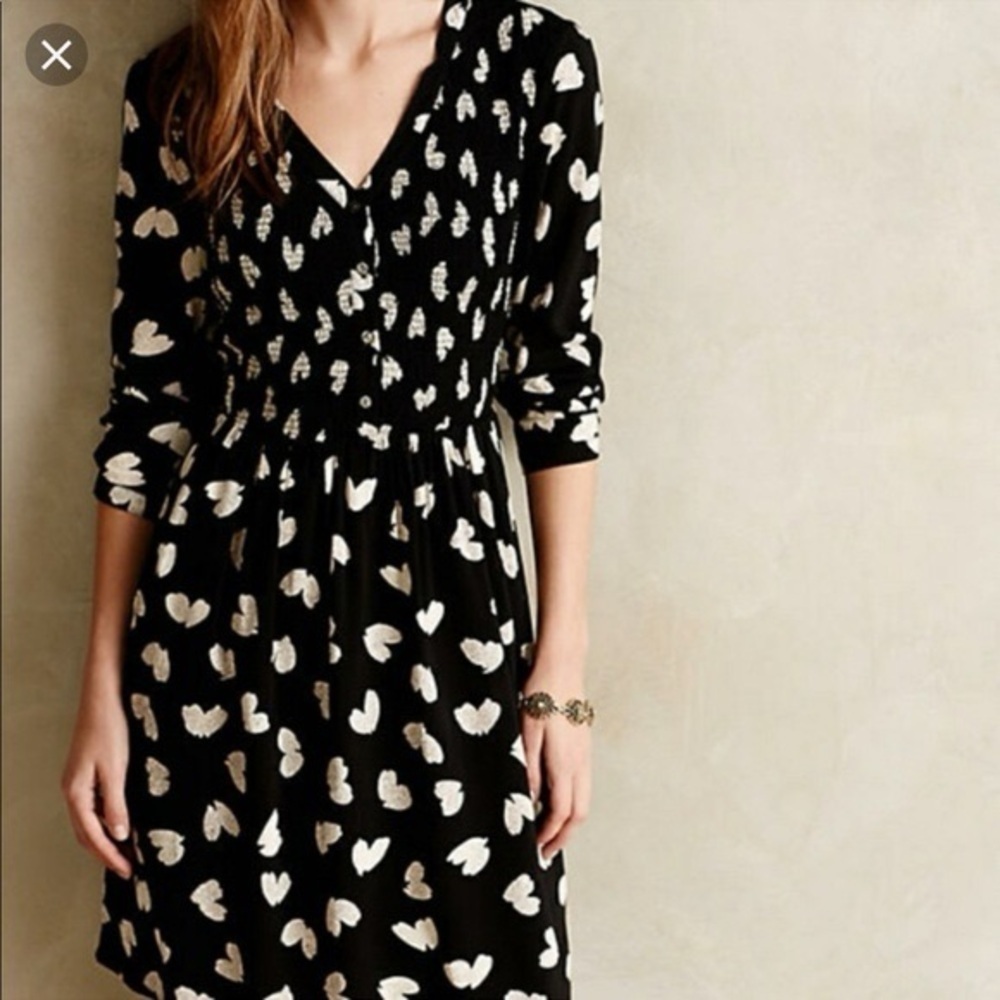 MAEVE X ANTHROPOLOGIE | Black and White Heart/Abstract Print Dress